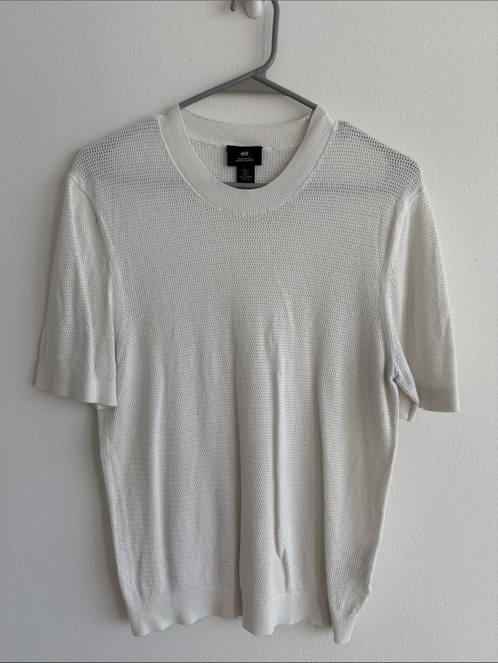 H&M Men's Cream Knit Short-Sleeve Crewneck Tee